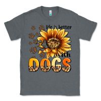 Charcoal Heather life is better with dogs sunflower Classic Tee - MaliasSmallBusiness