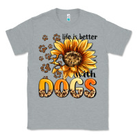 Heather Grey life is better with dogs sunflower Classic Tee - MaliasSmallBusiness