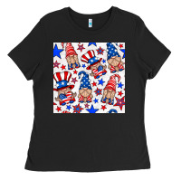 4th Of July Patriotic Gnome Seamless Pattern Ladies Tee | Teevron