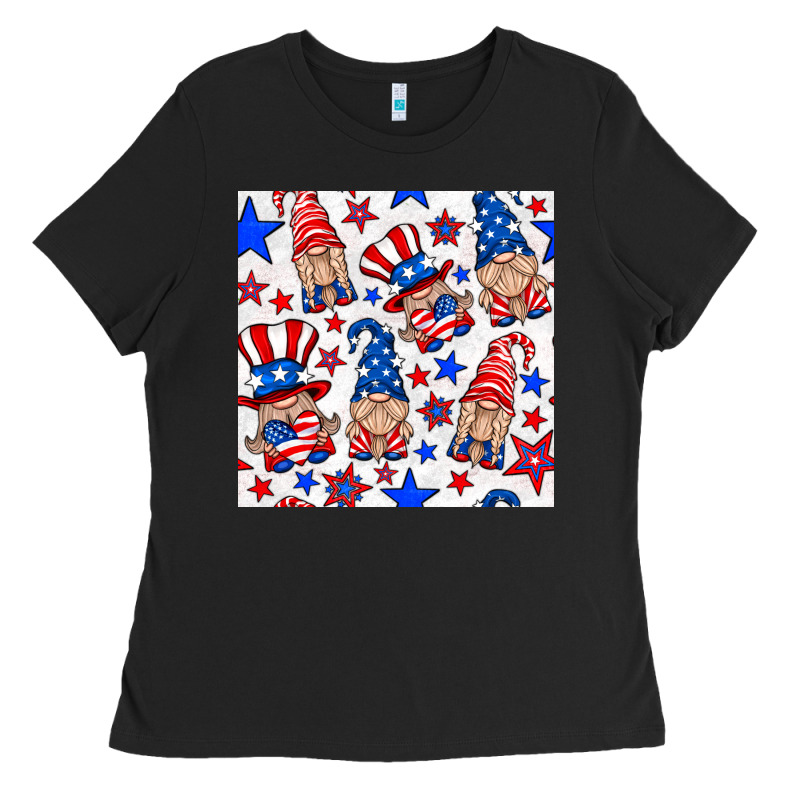 4th Of July Patriotic Gnome Seamless Pattern Ladies Tee by BundleAndBundleShop | Teevron