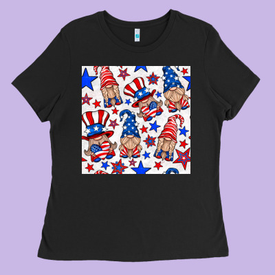 4th Of July Patriotic Gnome Seamless Pattern Ladies Tee Designed By Bundleandbundleshop