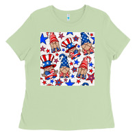 Matcha 4th of july patriotic gnome seamless pattern Ladies Tee - BundleAndBundleShop