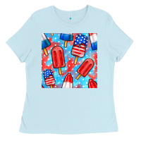 Baby Blue 4th of july popsicle seamless pattern Ladies Tee - BundleAndBundleShop