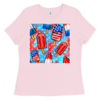 Bubblegum Pink 4th of july popsicle seamless pattern Ladies Tee - BundleAndBundleShop
