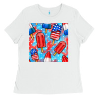 White 4th of july popsicle seamless pattern Ladies Tee - BundleAndBundleShop