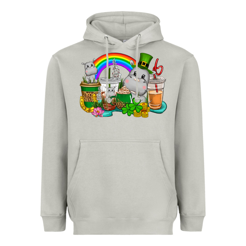 St. Patrick's Hippopotamus Coffee Cups Heavyweight Hoodie by CowGirlArtShop | Teevron
