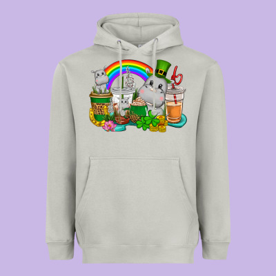 St. Patrick's Hippopotamus Coffee Cups Heavyweight Hoodie Designed By Cowgirlartshop
