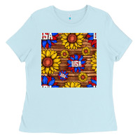 Baby Blue usa sunflower seamless pattern Ladies Tee - BundleAndBundleShop