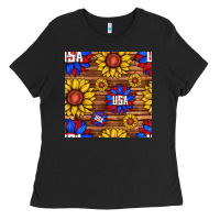 Black usa sunflower seamless pattern Ladies Tee - BundleAndBundleShop
