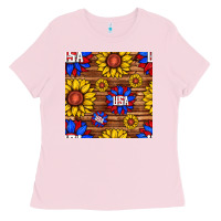 Usa Sunflower Seamless Pattern Ladies Tee | Teevron