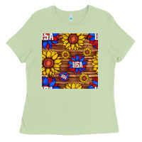 Matcha usa sunflower seamless pattern Ladies Tee - BundleAndBundleShop