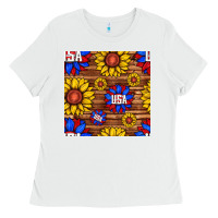 White usa sunflower seamless pattern Ladies Tee - BundleAndBundleShop