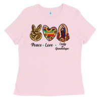 Bubblegum Pink Peace Love Lady Of Guadalupe Ladies Tee - RanaPortraitStore