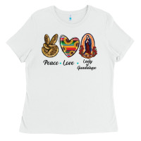 White Peace Love Lady Of Guadalupe Ladies Tee - RanaPortraitStore