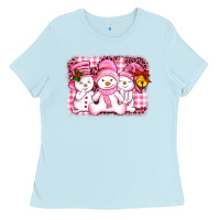 Baby Blue chillin pink   with my snowmies  ado Ladies Tee - AdoDesignShop