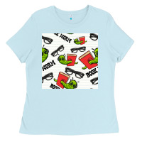 Baby Blue bookworm seamless pattern Ladies Tee - BundleAndBundleShop