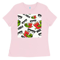 Bubblegum Pink bookworm seamless pattern Ladies Tee - BundleAndBundleShop