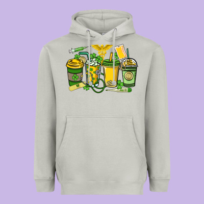 St. Patrick's Day Nurse Coffee Cups Heavyweight Hoodie Designed By Howdyjamesfarm