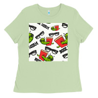 Matcha bookworm seamless pattern Ladies Tee - BundleAndBundleShop
