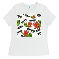 White bookworm seamless pattern Ladies Tee - BundleAndBundleShop