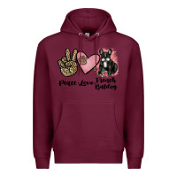 Burgundy peace love french bulldog Premium Hoodie - JahusDesignShop