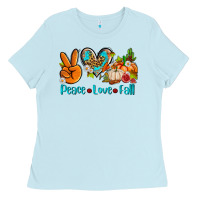 Baby Blue peace love fall ado Ladies Tee - AdoDesignShop