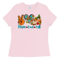 Bubblegum Pink peace love fall ado Ladies Tee - AdoDesignShop