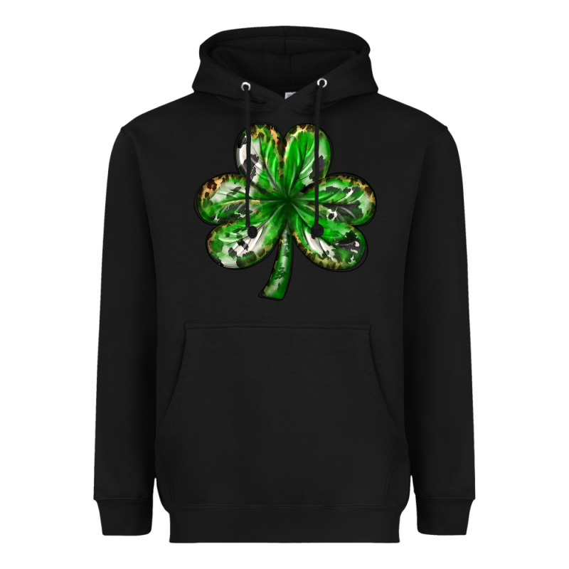 Shamrock With Leopard And Cowhide St. Patricks Day Heavyweight Hoodie by HowdyJamesFarm | Teevron