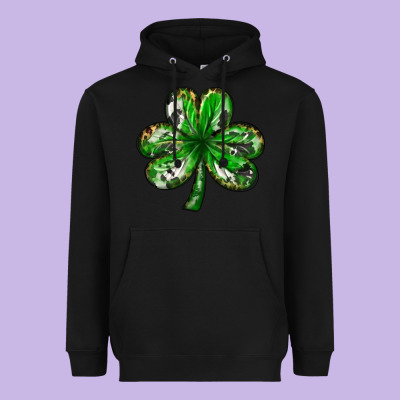 Shamrock With Leopard And Cowhide St. Patricks Day Heavyweight Hoodie Designed By Howdyjamesfarm