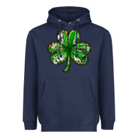 Navy Shamrock with leopard and cowhide St. Patricks day Heavyweight Hoodie - HowdyJamesFarm