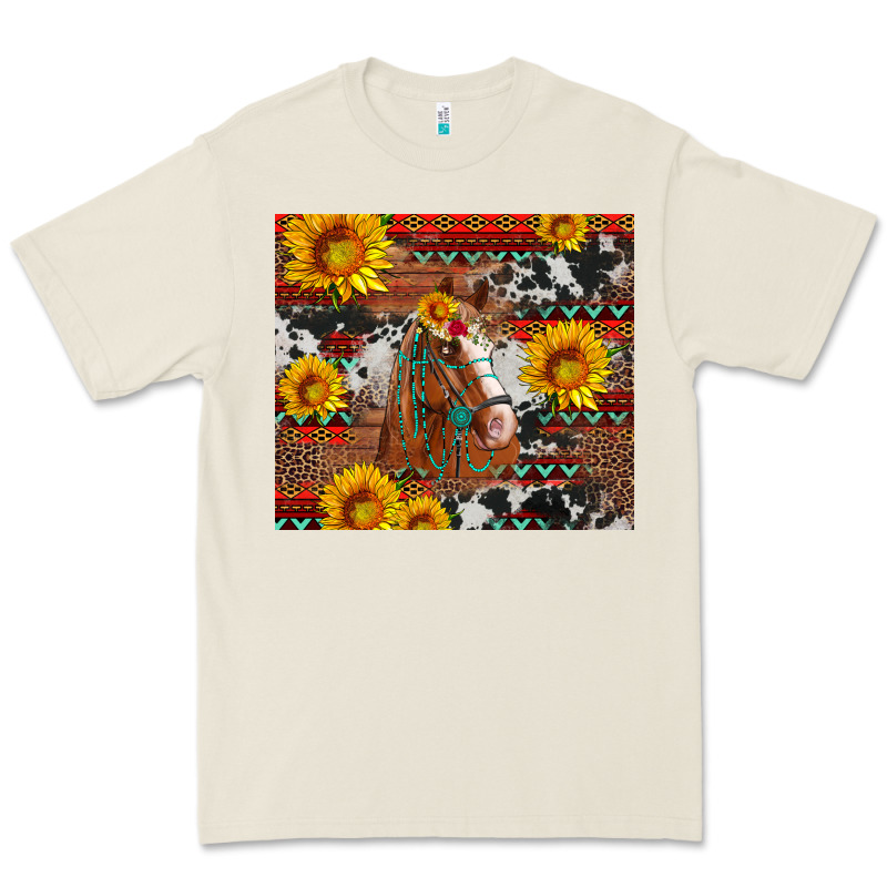 Western Horse With Sunflowers And Aztec Leopard Cowhide Premium Tee by Artiststas | Teevron