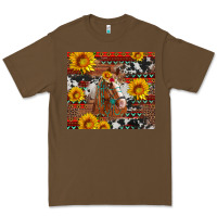 Cacao western horse with sunflowers and aztec leopard cowhide Premium Tee - Artiststas