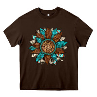 Chocolate Brown gemstone cowhide leopard turquoise sunflower Heavy Core Tee - Artiststas