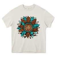 Cream gemstone cowhide leopard turquoise sunflower Heavy Core Tee - Artiststas
