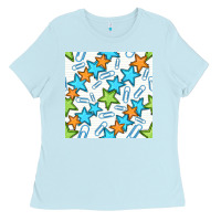 Baby Blue stars school seamless pattern Ladies Tee - BundleAndBundleShop