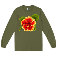 Army Green Hawaiian Hibiscus Flower Long Sleeve Tee - LillyAllenDesigns