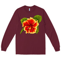 Burgundy Hawaiian Hibiscus Flower Long Sleeve Tee - LillyAllenDesigns