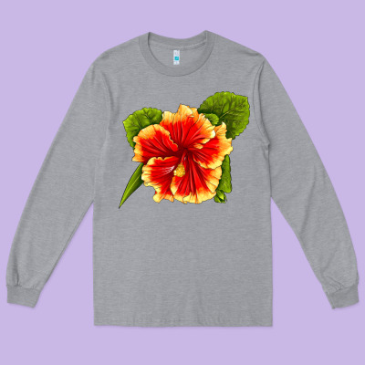 Hawaiian Hibiscus Flower Long Sleeve Tee Designed By Lillyallendesigns