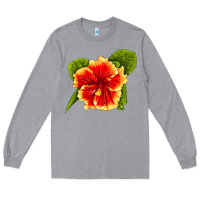 Heather Grey Hawaiian Hibiscus Flower Long Sleeve Tee - LillyAllenDesigns