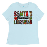 Baby Blue santa's favorite librarian Ladies Tee - Jasminsmagicworld