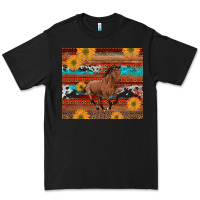 Black western horse and sunflowers cowhide leopard with aztec Premium Tee - Artiststas