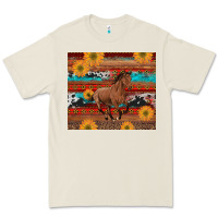 Bone western horse and sunflowers cowhide leopard with aztec Premium Tee - Artiststas