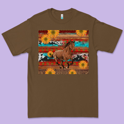 Western Horse And Sunflowers Cowhide Leopard With Aztec Premium Tee Designed By Artiststas