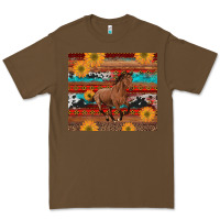 Cacao western horse and sunflowers cowhide leopard with aztec Premium Tee - Artiststas