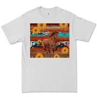 Dove Grey western horse and sunflowers cowhide leopard with aztec Premium Tee - Artiststas