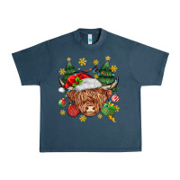 Midnight Navy Christmas highland cow Urban Heavy Tee - MaliasSmallBusiness