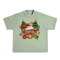 Oil Green Christmas highland cow Urban Heavy Tee - MaliasSmallBusiness