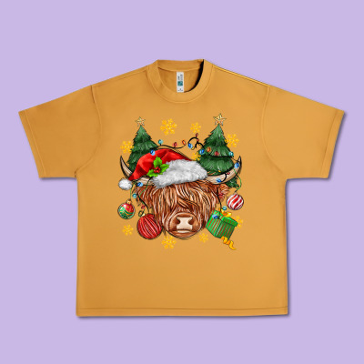 Christmas Highland Cow Urban Heavy Tee Designed By Maliassmallbusiness