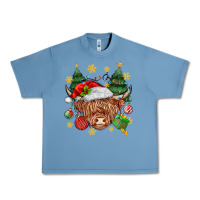 Pebble Blue Christmas highland cow Urban Heavy Tee - MaliasSmallBusiness