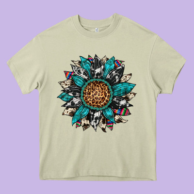Cowhide Leopard Serape Gemstone  Sunflower Heavy Core Tee Designed By Artiststas